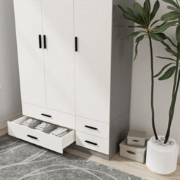 Urbn-Living Urbnliving 180Cm Height White 3 Door 4 Drawer Wardrobe Storage Shelf Modern Bedroom Grey Furniture - thumbnail 4