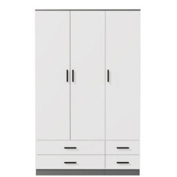 Urbn-Living Urbnliving 180Cm Height White 3 Door 4 Drawer Wardrobe Storage Shelf Modern Bedroom Grey Furniture - thumbnail 3