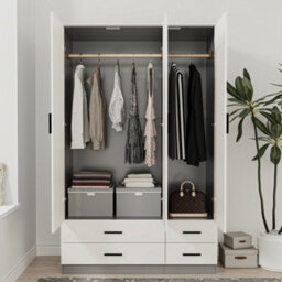 Urbn-Living Urbnliving 180Cm Height White 3 Door 4 Drawer Wardrobe Storage Shelf Modern Bedroom Grey Furniture - thumbnail 5