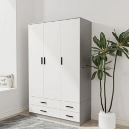 Urbn-Living Urbnliving 180Cm Height White 3 Door 4 Drawer Wardrobe Storage Shelf Modern Bedroom Grey Furniture - thumbnail 1