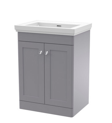 Balterley Swynnerton Traditional 2 Door Floor Standing Vanity Unit With Basin, Satin Grey, 600mm - image 1