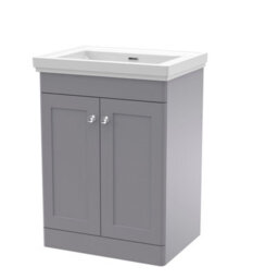 Balterley Swynnerton Traditional 2 Door Floor Standing Vanity Unit With Basin, Satin Grey, 600mm - thumbnail 1