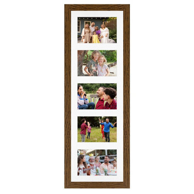 AK Frames 26X8 Dark Oak Modern Multi Photo Frame With White Mount - Holds 5 Apertures (5X) 6X4 Photos - image 1