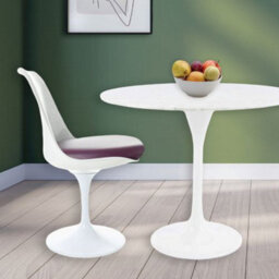 Fusion Living Tulip Set - Marble Medium Circular Table And Two Chairs With Pu Cushion Purple - thumbnail 2