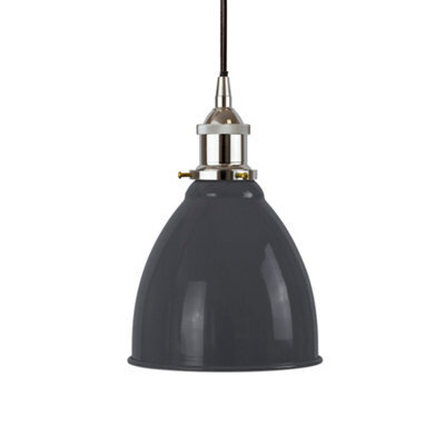 Slate Grey Classic Small Pantry Metal Painted Dome Pendant Light With Nickel Lamp Holder And Black Round Cable - Se Home - image 1