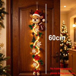 Amorly 60Cm Glowing Christmas Door Hanger, Rustic Quilted Fabric Wreath, Light Up Christmas Decoration, Vertical Display (Reindeer) - thumbnail 3