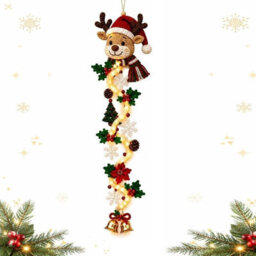 Amorly 60Cm Glowing Christmas Door Hanger, Rustic Quilted Fabric Wreath, Light Up Christmas Decoration, Vertical Display (Reindeer) - thumbnail 6
