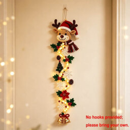 Amorly 60Cm Glowing Christmas Door Hanger, Rustic Quilted Fabric Wreath, Light Up Christmas Decoration, Vertical Display (Reindeer) - thumbnail 5