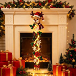 Amorly 60Cm Glowing Christmas Door Hanger, Rustic Quilted Fabric Wreath, Light Up Christmas Decoration, Vertical Display (Reindeer) - thumbnail 4