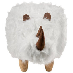 Wyld And Coco Rhino Kids Stool White Faux Fur With Rubberwood Legs - 66 X 36 X 37 Cm - thumbnail 4