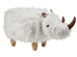 Wyld And Coco Rhino Kids Stool White Faux Fur With Rubberwood Legs - 66 X 36 X 37 Cm - thumbnail 3