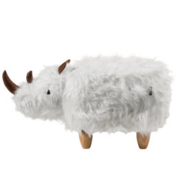 Wyld And Coco Rhino Kids Stool White Faux Fur With Rubberwood Legs - 66 X 36 X 37 Cm - thumbnail 6