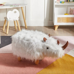 Wyld And Coco Rhino Kids Stool White Faux Fur With Rubberwood Legs - 66 X 36 X 37 Cm - thumbnail 2