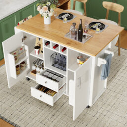 Btm Kitchen Trolley With Folding Worktop Spice Rack Towel Rail Wine Rack And Adjustable Storage White