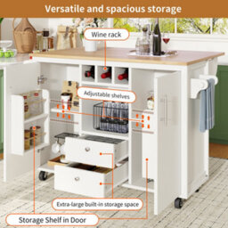 Btm Kitchen Trolley With Folding Worktop Spice Rack Towel Rail Wine Rack And Adjustable Storage White - thumbnail 5