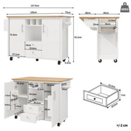 Btm Kitchen Trolley With Folding Worktop Spice Rack Towel Rail Wine Rack And Adjustable Storage White - thumbnail 4