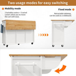 Btm Kitchen Trolley With Folding Worktop Spice Rack Towel Rail Wine Rack And Adjustable Storage White - thumbnail 7