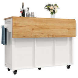 Btm Kitchen Trolley With Folding Worktop Spice Rack Towel Rail Wine Rack And Adjustable Storage White - thumbnail 9