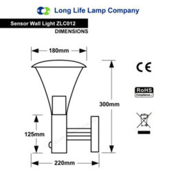 Long Life Lamps Company Brushed Stainless Steel Wall Light With Movement Sensor Ip44 Zlc012 - thumbnail 2