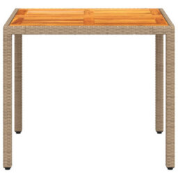 Berkfield Garden Table Beige 90X90X75 Cm Poly Rattan Acacia Wood - thumbnail 6