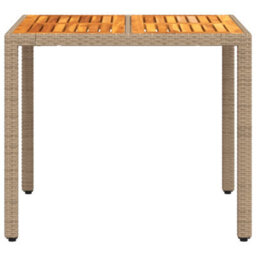 Berkfield Garden Table Beige 90X90X75 Cm Poly Rattan Acacia Wood - thumbnail 5
