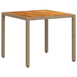 Berkfield Garden Table Beige 90X90X75 Cm Poly Rattan Acacia Wood - thumbnail 2