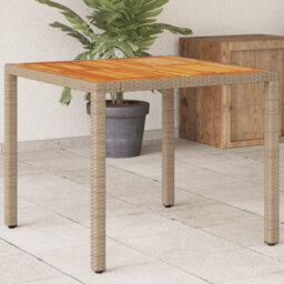 Berkfield Garden Table Beige 90X90X75 Cm Poly Rattan Acacia Wood - thumbnail 1