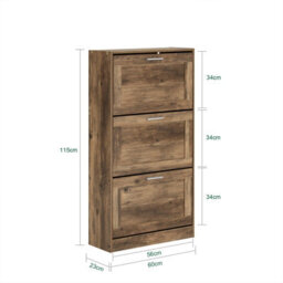 Sobuy Fsr137-L-F, 3 Drawers Shoe Cabinet Storage Cupboard Organizer Unit,brown,w59.5Xd23Xh115 - thumbnail 3
