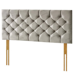 "Urban Textures Luxury 20"" High Velvet Fabric Upholstered Chesterfield Buttoned Bed Headboard - Silver"