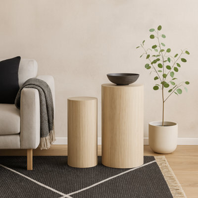 Wyld Haus Lille Beige Travertine-Effect Round Pedestal Set (2 Pcs) - image 1