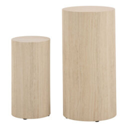 Wyld Haus Lille Beige Travertine-Effect Round Pedestal Set (2 Pcs) - thumbnail 3