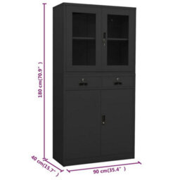 Vidaxl Office Cabinet Anthracite 90X40X180 Cm Steel And Tempered Glass - thumbnail 3