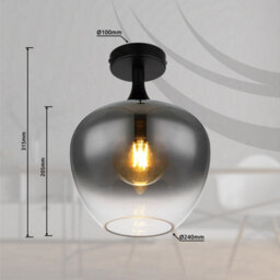 Luminosa Lighting Luminosa Maxy Globe Ceiling Light Matt Black Smoke Glass Shade 1X E27 - thumbnail 4