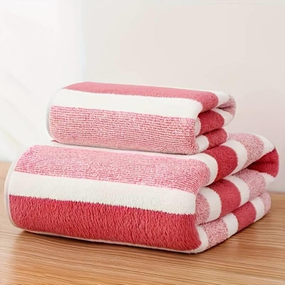 Dyzi White Red Ultra Absorbent Striped Towel Set Quick Dry Hand Bath Towels For Home & Outdoor - image 1