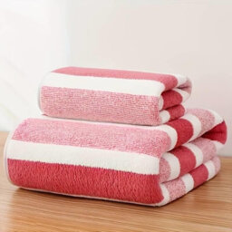 Dyzi White Red Ultra Absorbent Striped Towel Set Quick Dry Hand Bath Towels For Home & Outdoor
