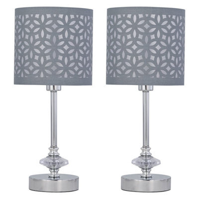 First Choice Lighting Set Of 2 Chrome Jewelled Table Lamps With Grey Cut Out Shades - image 1