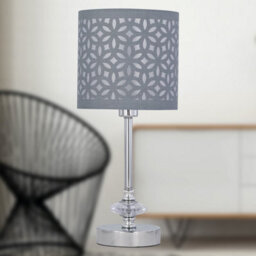 First Choice Lighting Set Of 2 Chrome Jewelled Table Lamps With Grey Cut Out Shades - thumbnail 6