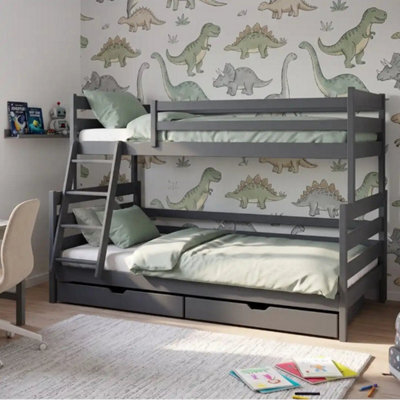Arte Fami Graphite Wooden Bunk Bed With Drawers - No Mattresses - 90 X 200 Cm & 120 X 200 Cm - image 1