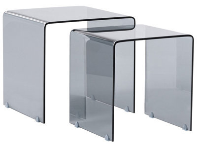 Wyld And Coco Novahome Nest Of 2 Black Rectangular Tempered Glass Side Tables, Minimalist - image 1