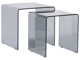 Wyld And Coco Novahome Nest Of 2 Black Rectangular Tempered Glass Side Tables, Minimalist - thumbnail 1