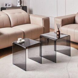 Wyld And Coco Novahome Nest Of 2 Black Rectangular Tempered Glass Side Tables, Minimalist - thumbnail 2