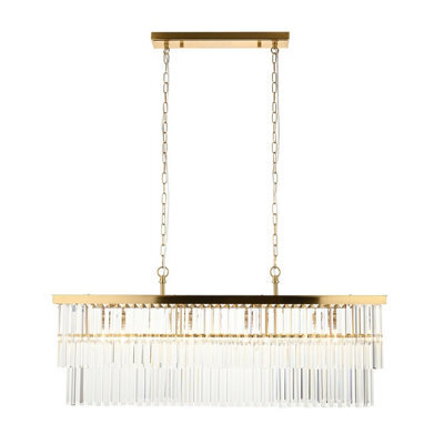 Luminosa Lighting Luminosa Conaston Bar Pendant Ceiling Light Brushed Aged Brass Plate & Clear Cut Glass 4X E14 - image 1