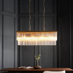 Luminosa Lighting Luminosa Conaston Bar Pendant Ceiling Light Brushed Aged Brass Plate & Clear Cut Glass 4X E14 - thumbnail 2