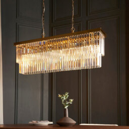 Luminosa Lighting Luminosa Conaston Bar Pendant Ceiling Light Brushed Aged Brass Plate & Clear Cut Glass 4X E14 - thumbnail 4