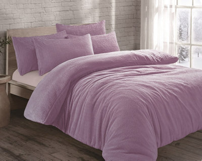 Homes & Linen Teddy Fleece Duvet Cover Set With Pillow Case Thermal Fleece Warm Cosy Soft Fur Teddy Bedding Duvet Cover Set