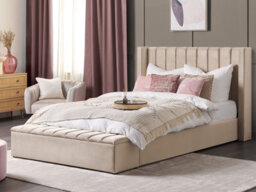 Beliani Bed With Storage Bench Velvet Noyers 180 X 200 Cm (Eu Super King) Beige - thumbnail 2