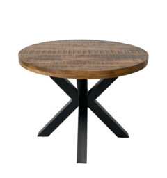 Buttercup Farm Industrial Round X Leg Dining Table - Flat Pack Legs - Mango Wood/iron - L170 X W170 X H76 Cm - Pp Sawn Finish - Assembly Required