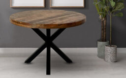 Buttercup Farm Industrial Round X Leg Dining Table - Flat Pack Legs - Mango Wood/iron - L170 X W170 X H76 Cm - Pp Sawn Finish - Assembly Required - thumbnail 3