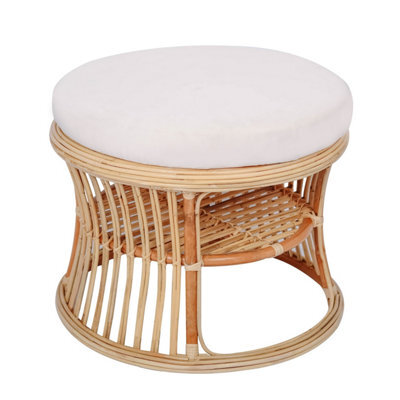 Nordlys Natural Rattan And Beige Fabric Pouf Exotic Boho Living Room - image 1