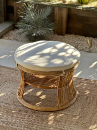 Nordlys Natural Rattan And Beige Fabric Pouf Exotic Boho Living Room - thumbnail 9